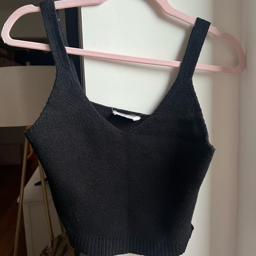 Double‎ Zero Black Ribbed Crop Tank Top